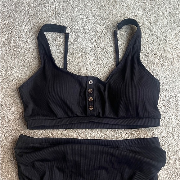 MATERNITY Black Ribbed Bikini Set - Picture 2 of 4